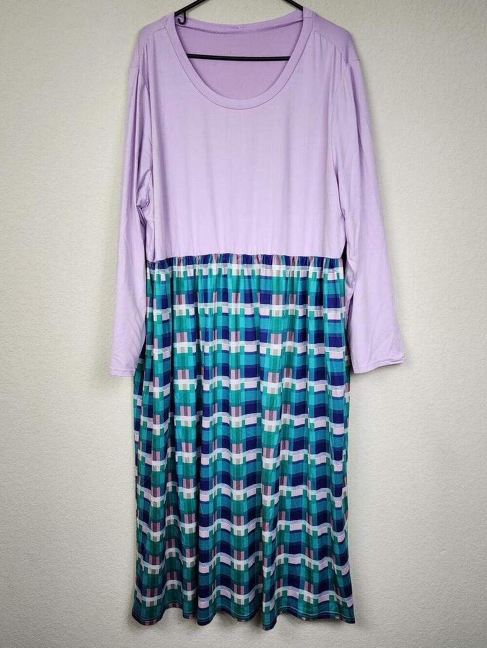 Emery Rose 3XL Green Purple Plaid Long Sleeve Dress